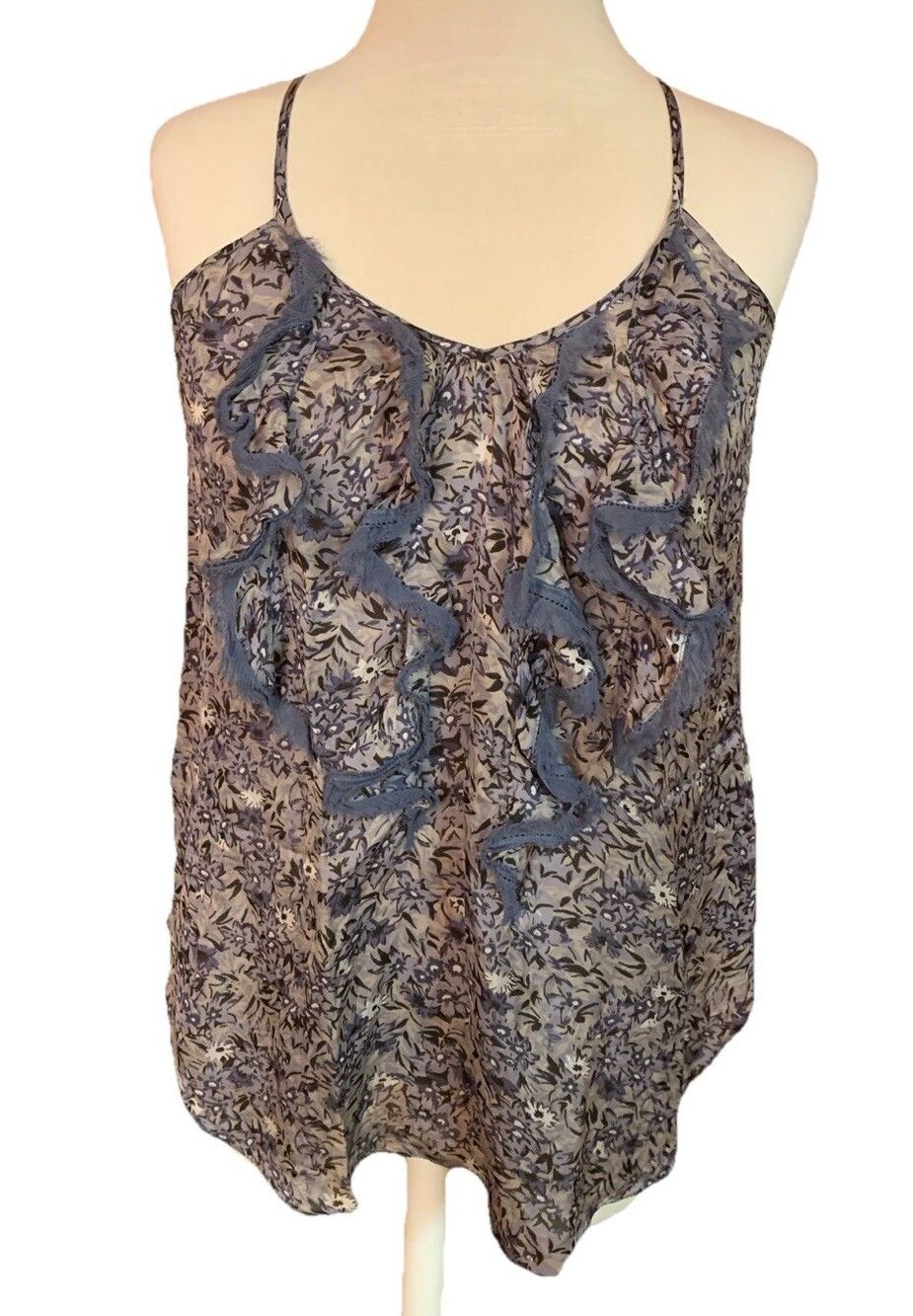 Rebecca Taylor Floral Silk Ruffle Cami Camisole Blouse Purple Top Feminine Sz 6